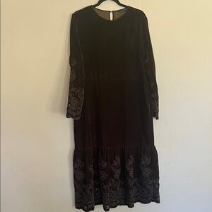 Zara dark olive/brown velvet eyelet maxi